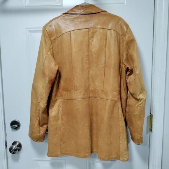 Vintage 70's Mens Butter Soft Tan Leather Blazer M - Picture 3 of 16